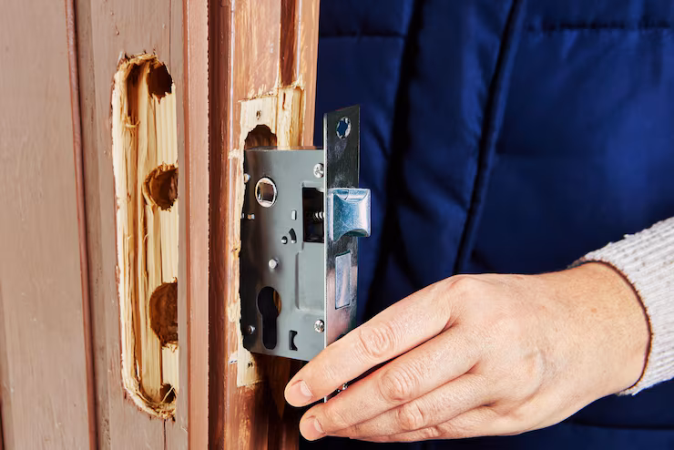 lock-technician-aligning-lever-lock-with-door-frame-secure-key-pros